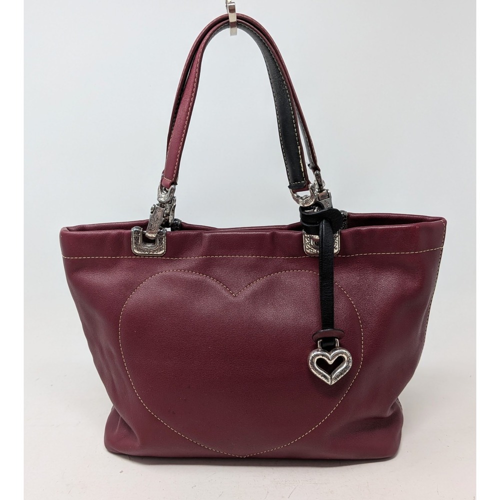 Brighton Jodi Leather Handbag Purse Red Maroon Reversible Floral Country - READ